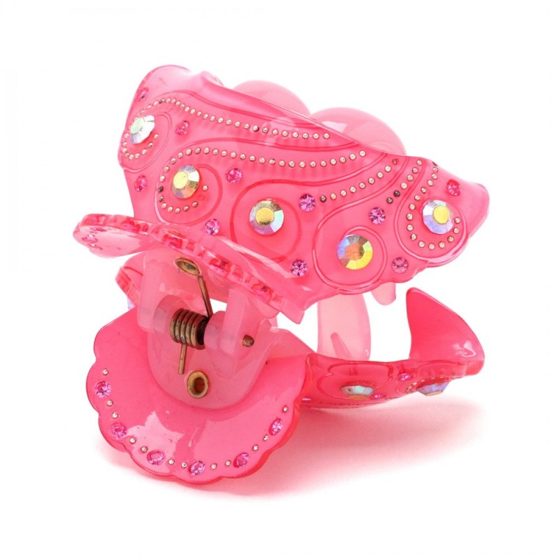 Заколка-краб для волос из французского пластика со стразами (8468) вариант 06