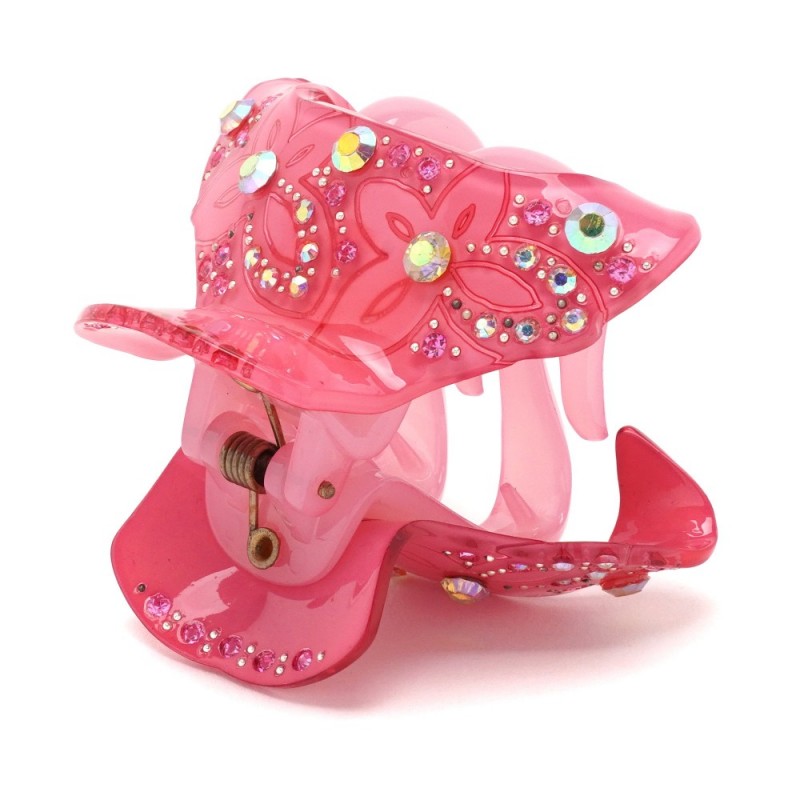 Заколка-краб для волос из французского пластика со стразами (8469) вариант 07