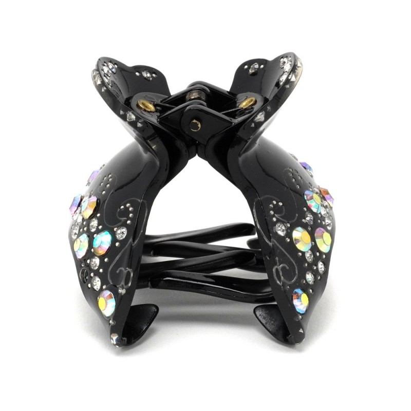 Заколка-краб для волос из французского пластика со стразами (8470) вариант 01