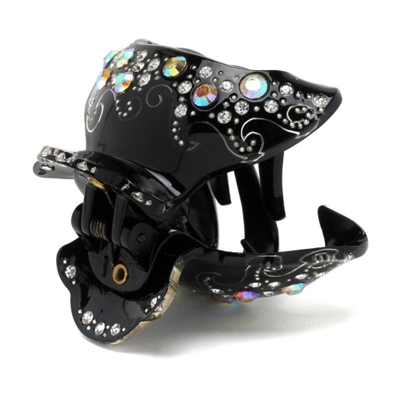 Заколка-краб для волос из французского пластика со стразами (8470) вариант 01