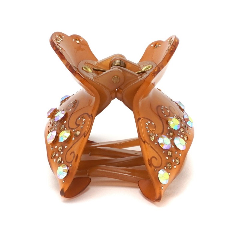 Заколка-краб для волос из французского пластика со стразами (8470) вариант 03