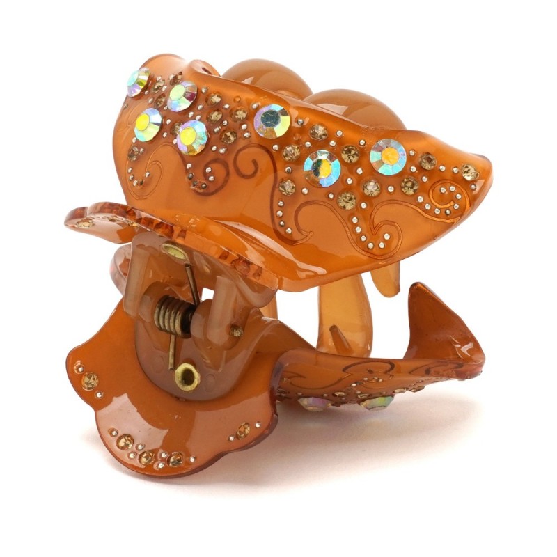 Заколка-краб для волос из французского пластика со стразами (8470) вариант 03