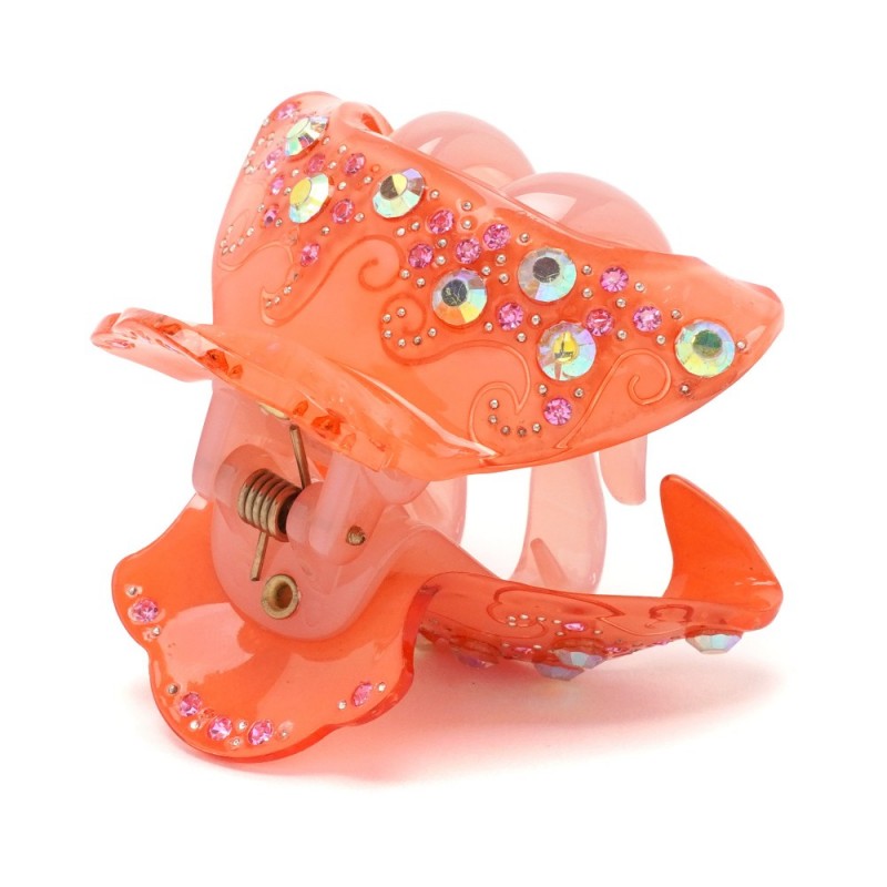Заколка-краб для волос из французского пластика со стразами (8470) вариант 04