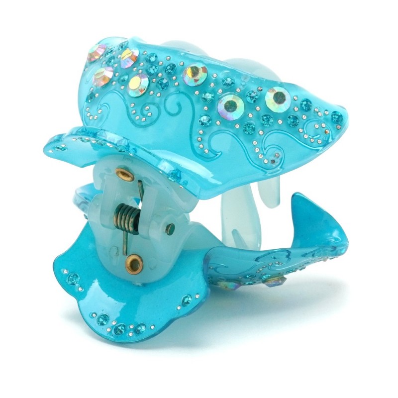 Заколка-краб для волос из французского пластика со стразами (8470) вариант 06