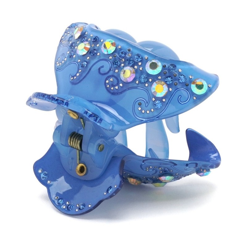 Заколка-краб для волос из французского пластика со стразами (8470) вариант 07