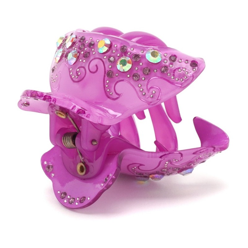 Заколка-краб для волос из французского пластика со стразами (8470) вариант 08