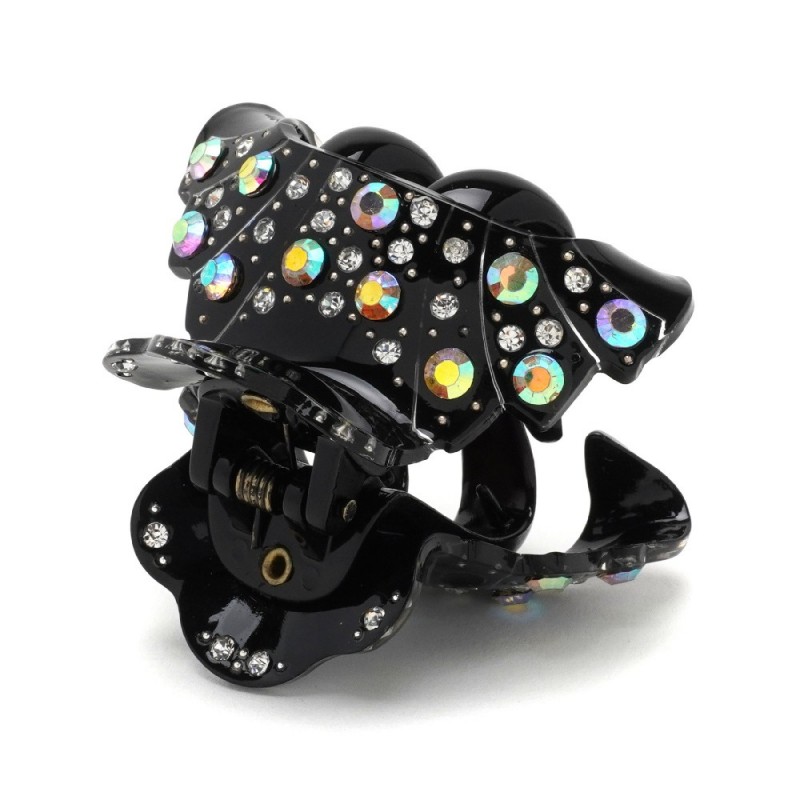 Заколка-краб для волос из французского пластика со стразами (8471) вариант 01