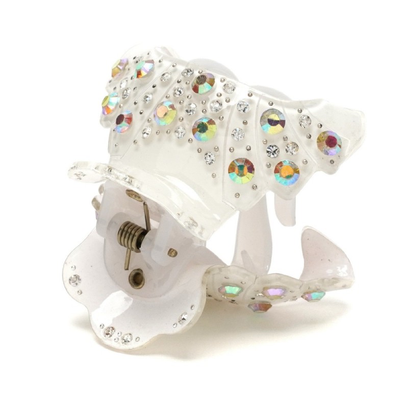 Заколка-краб для волос из французского пластика со стразами (8471) вариант 02