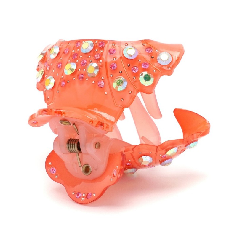 Заколка-краб для волос из французского пластика со стразами (8471) вариант 03