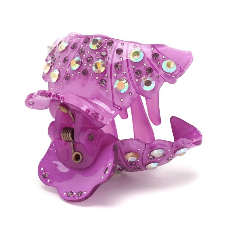 Заколка-краб для волос из французского пластика со стразами (8471) вариант 07