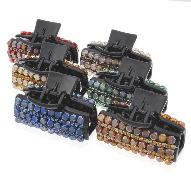 Заколка-краб для волос пластиковая со стразами (9065) вариант упаковка 6шт