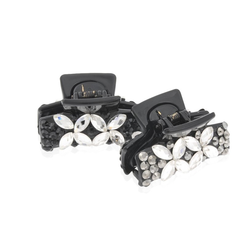 Заколка-краб для волос пластиковая со стразами (9390) вариант упаковка 6шт