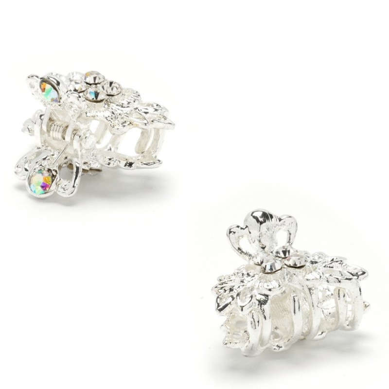 Заколка-краб для волос из металла со стразами 2.5см (9411)