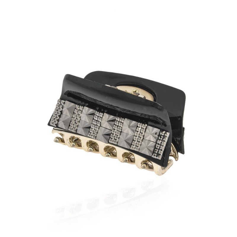 Заколка-краб для волос пластиковая со стразами (10018) вариант 02