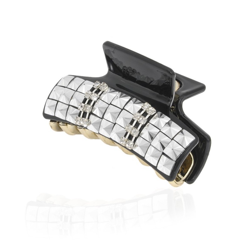 Заколка-краб для волос пластиковая со стразами (10019) вариант 01