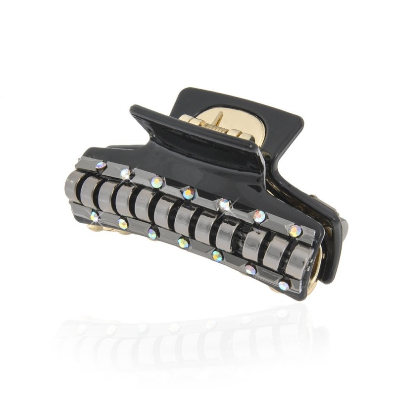 Заколка-краб для волос пластиковая со стразами (10022) вариант 02