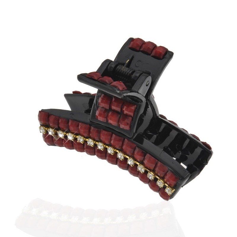 Заколка-краб для волос пластиковая со стразами (10023) вариант 02