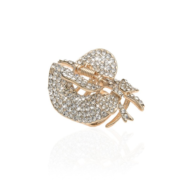 Заколка-краб для волос из металла со стразами 5см (10028) вариант 04