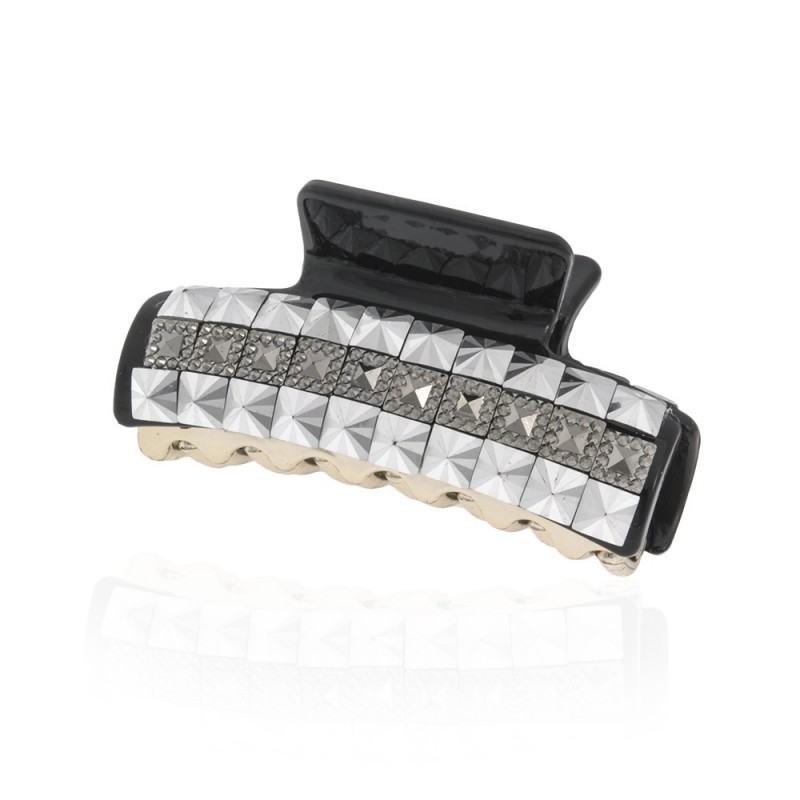 Заколка-краб для волос пластиковая со стразами (10082) вариант 01