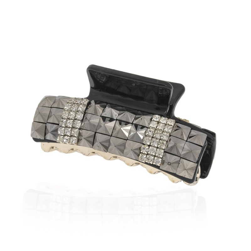 Заколка-краб для волос пластиковая со стразами (10083) вариант 02