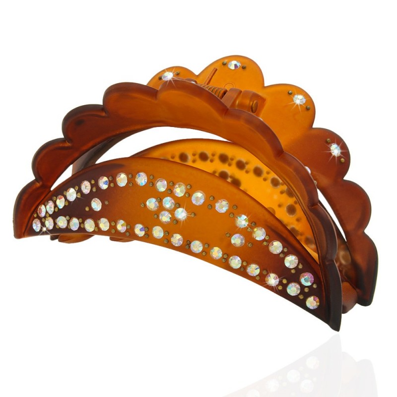 Заколка-краб для волос пластиковая со стразами (10598) вариант 02