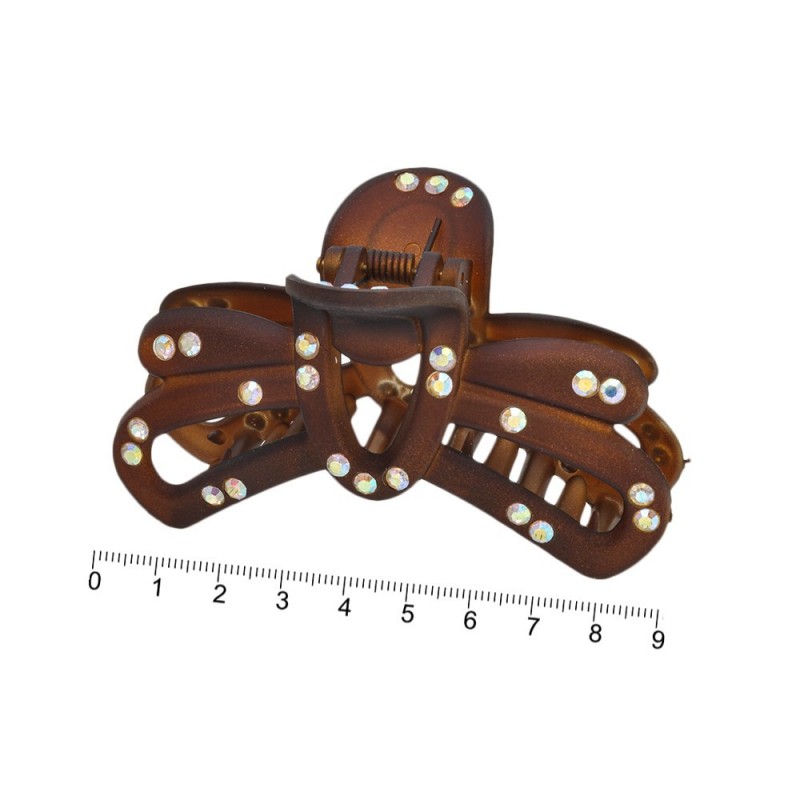 Заколка-краб для волос пластиковая со стразами (296) вариант 01