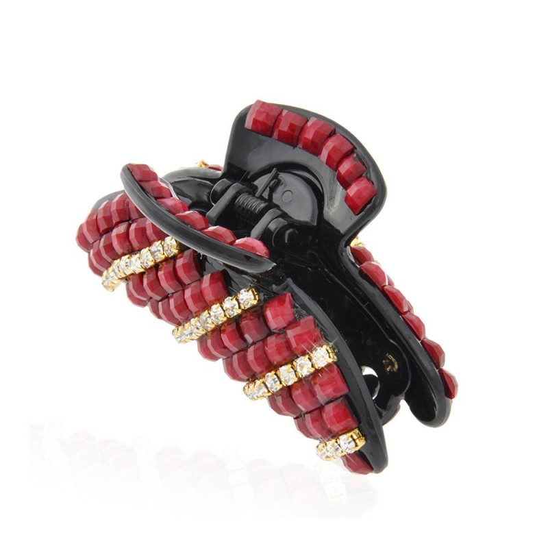 Заколка-краб для волос пластиковая со стразами (9063) вариант 01