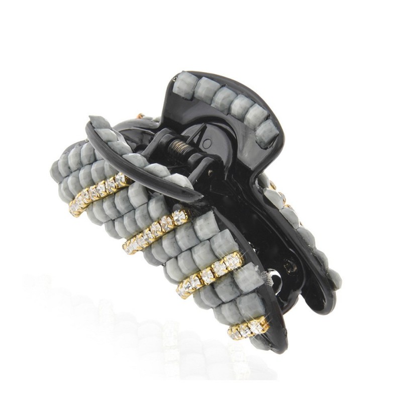 Заколка-краб для волос пластиковая со стразами (9063) вариант 02