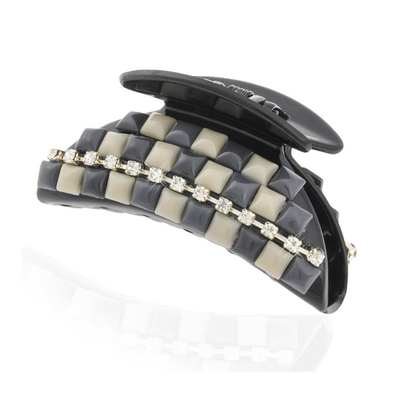 Заколка-краб для волос пластиковая со стразами (9383) вариант 02