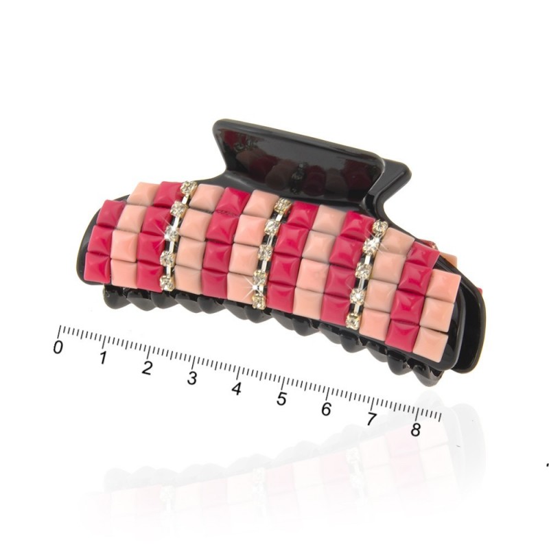 Заколка-краб для волос пластиковая со стразами (9385) вариант 01