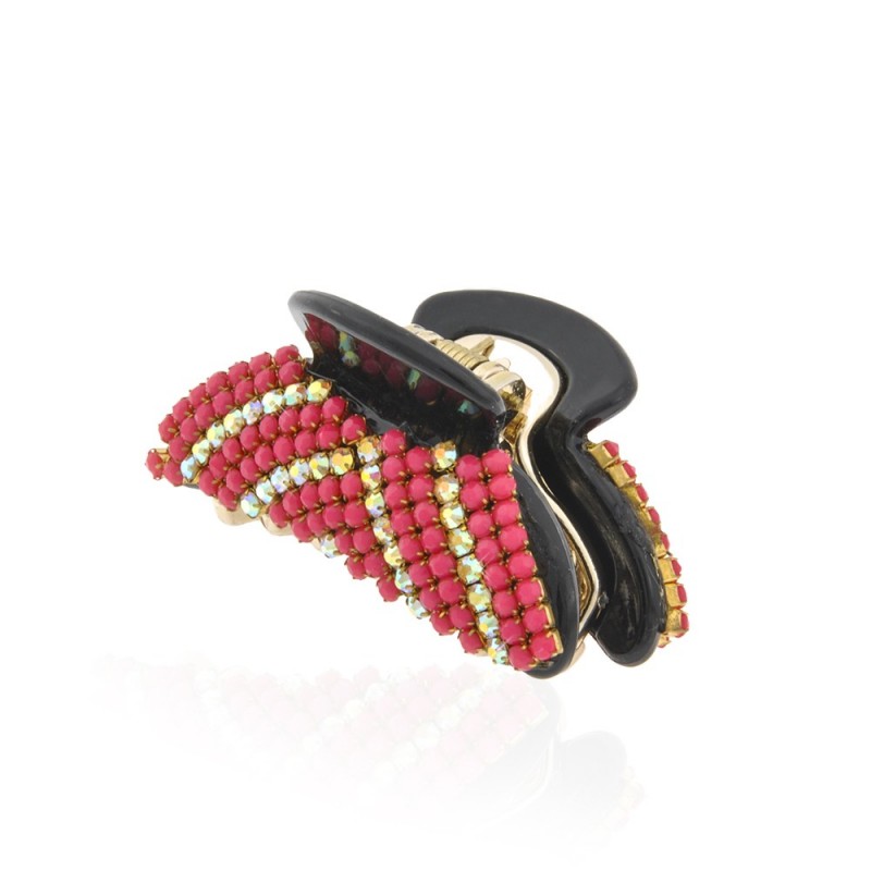 Заколка-краб для волос пластиковая со стразами (9393) вариант 02