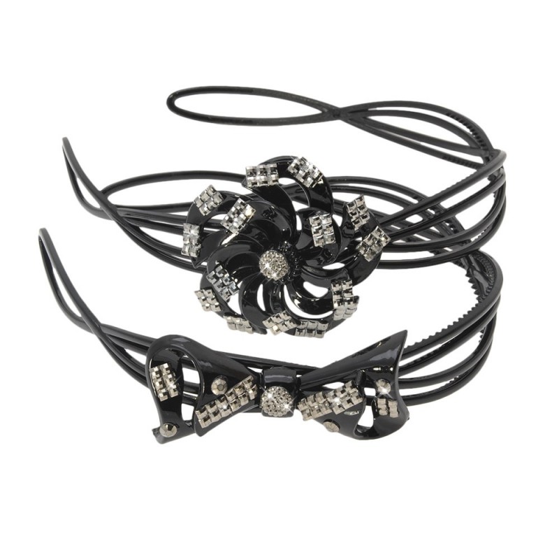 Набор обручей для волос пластиковый с цветком со стразами (3390)