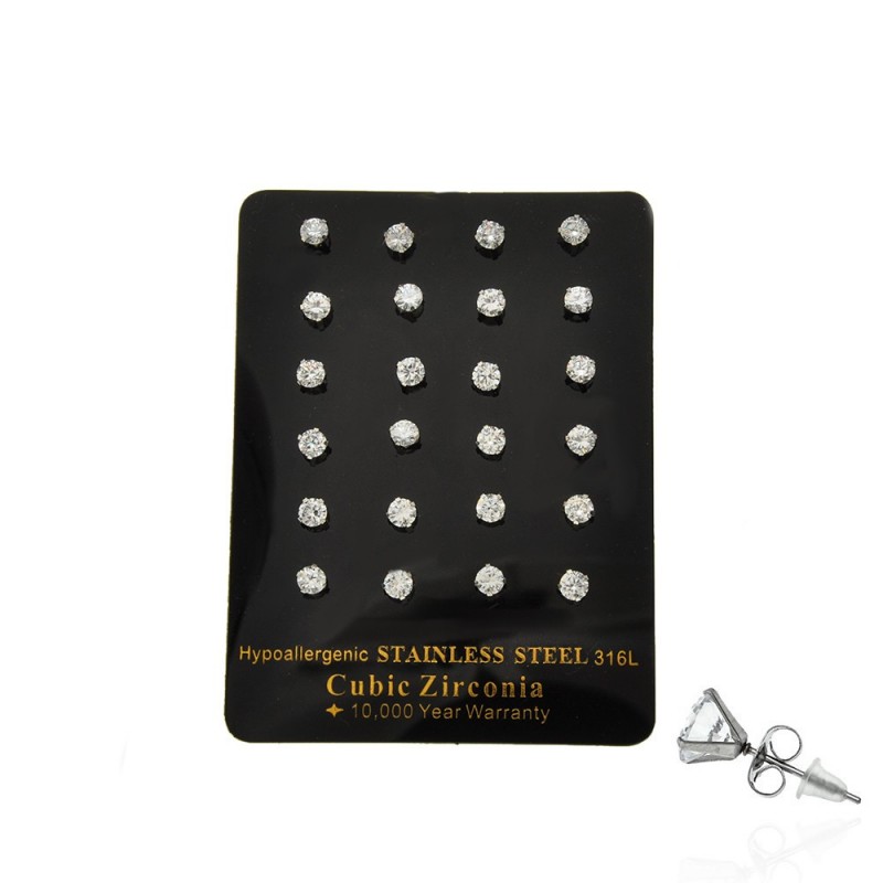 Набор сережек-гвоздиков пусетов 0.4см 12 пар серебристый (13698)