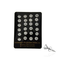 Набор сережек-гвоздиков пусетов 0.7см 12 пар серебристый (13701)