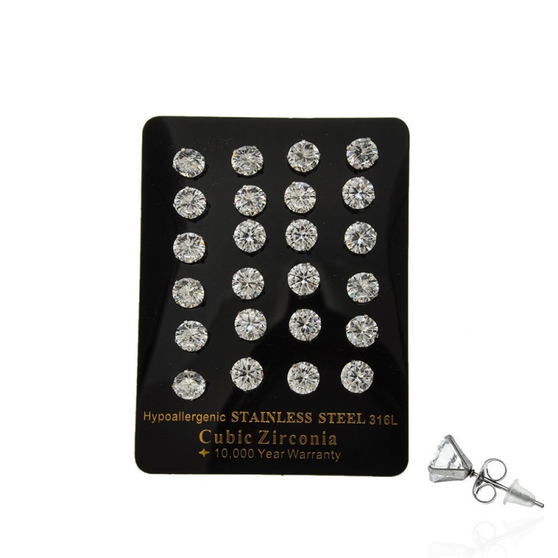 Набор сережек-гвоздиков пусетов 0.7см 12 пар серебристый (13701)