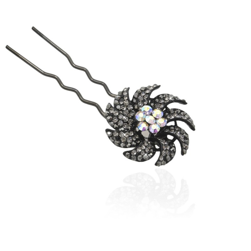 Шпилька для волос металлическая с украшениями из страз (14894) вариант 06