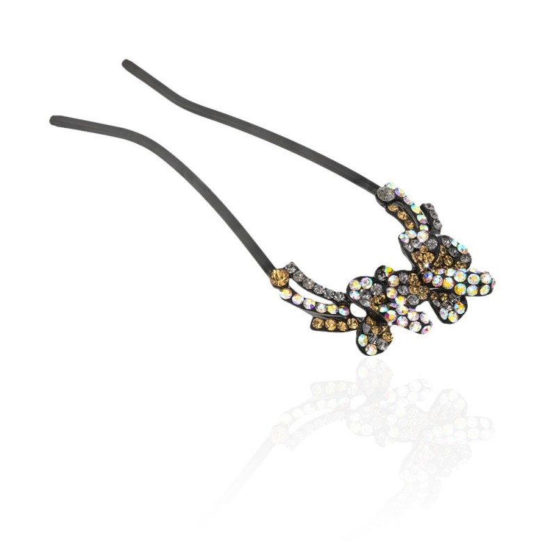Шпилька для волос металлическая с украшениями из страз (1834) вариант 01