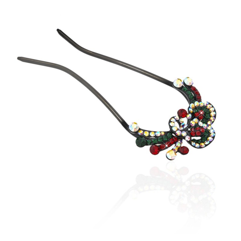 Шпилька для волос металлическая с украшениями из страз (1835) вариант 09