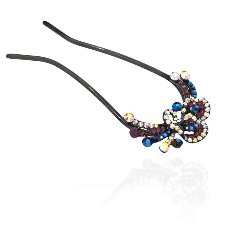 Шпилька для волос металлическая с украшениями из страз (1835) вариант 07