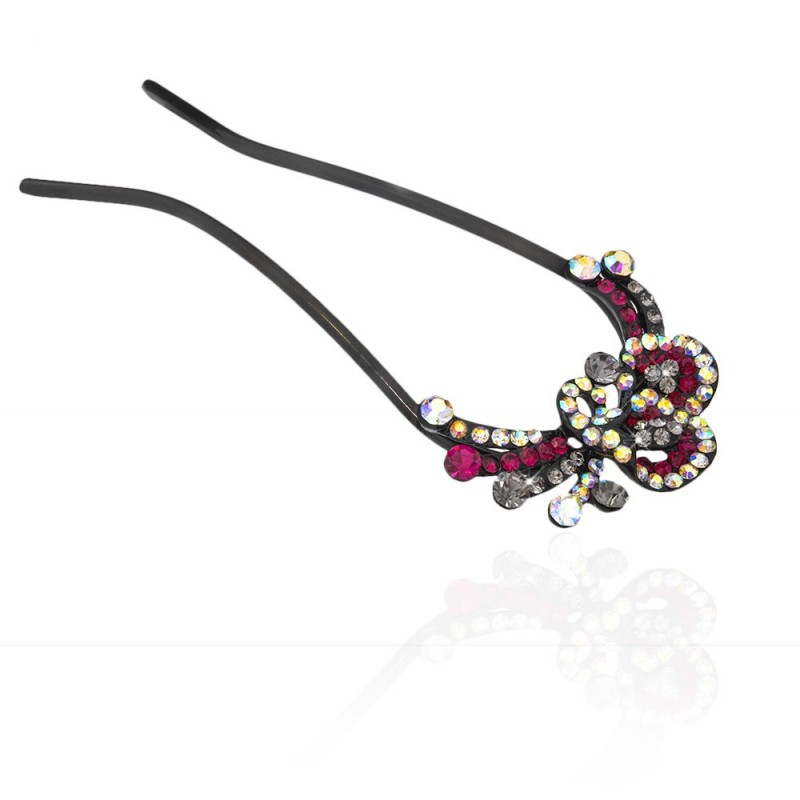 Шпилька для волос металлическая с украшениями из страз (1835) вариант 08