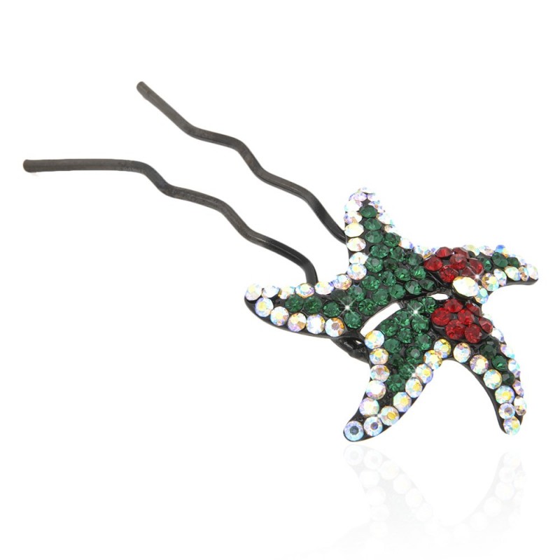 Шпилька для волос металлическая с украшениями из страз (1837) вариант 01