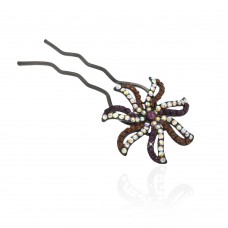 Шпилька для волос металлическая с украшениями из страз (1842) вариант 07