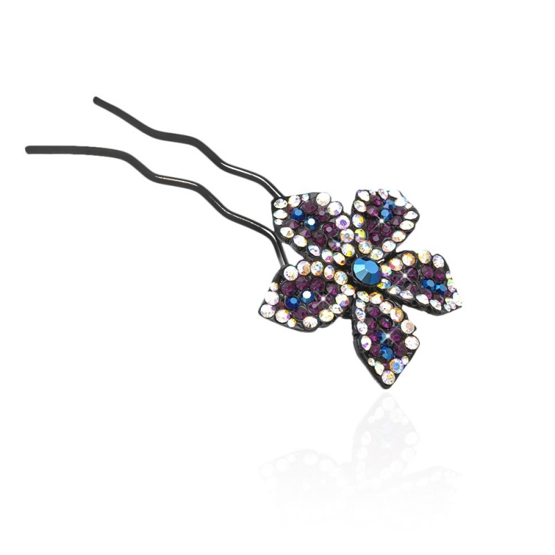 Шпилька для волос металлическая с украшениями из страз (1843) вариант 02