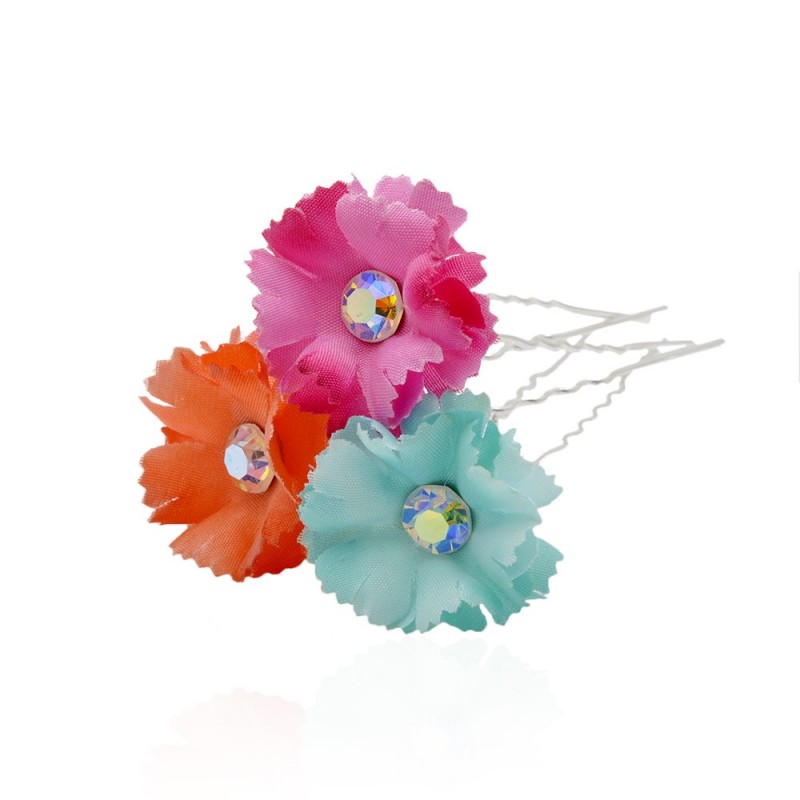 Набор заколок шпилек для волос с тканевым цветком Гвоздика 24шт (4698)
