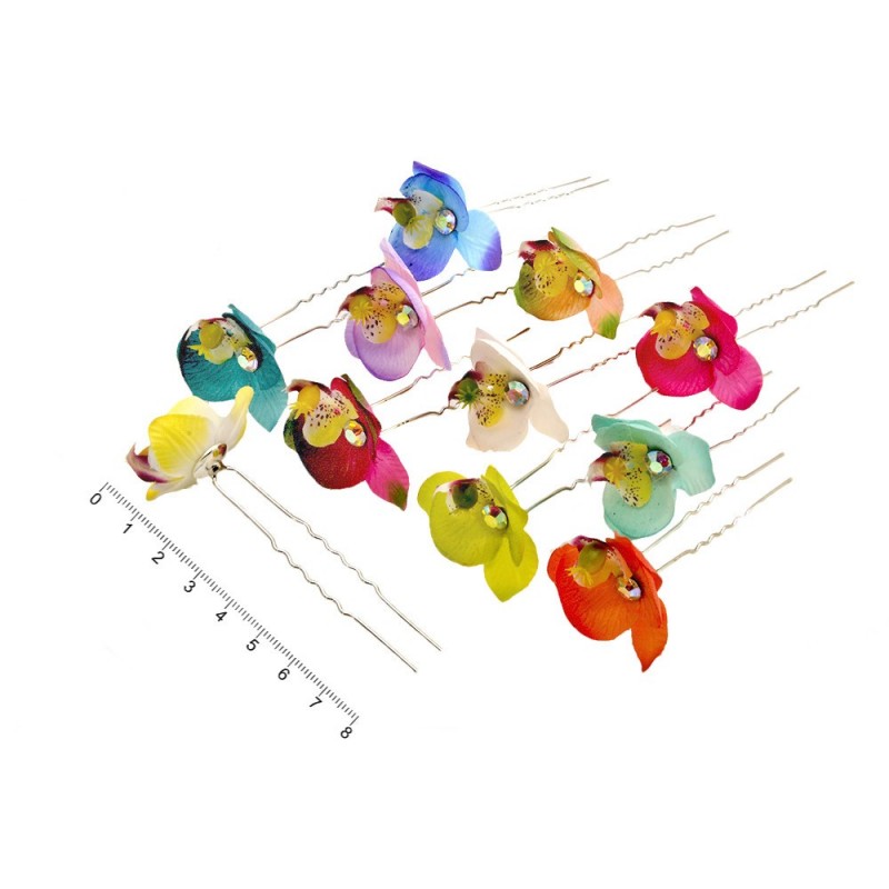 Набор заколок шпилек для волос с цветком Орхидея 24шт (4699)
