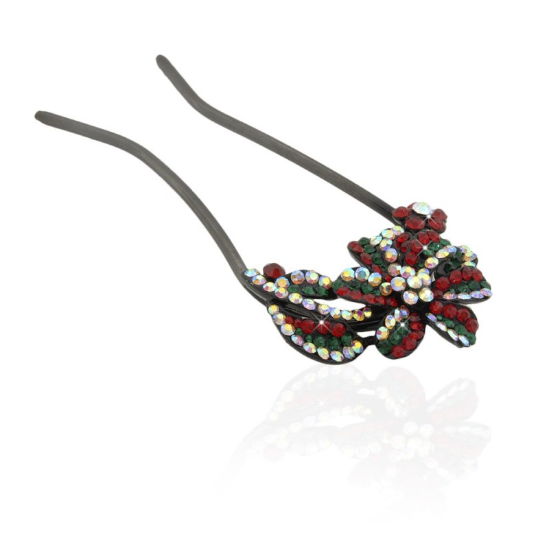 Шпилька для волос металлическая с украшениями из страз (8110) вариант 01