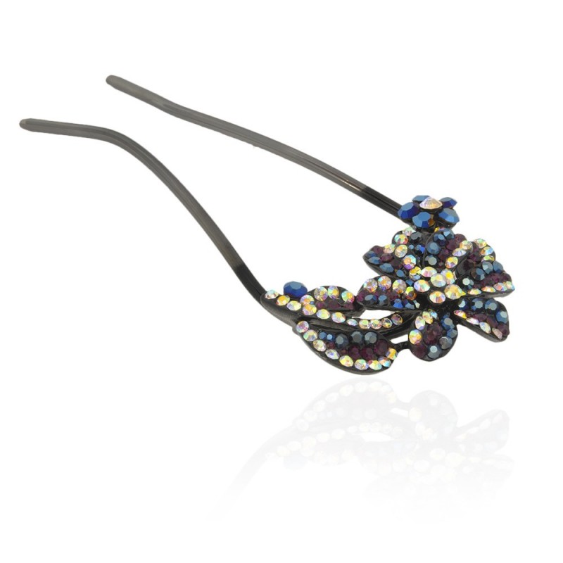 Шпилька для волос металлическая с украшениями из страз (8110) вариант 04