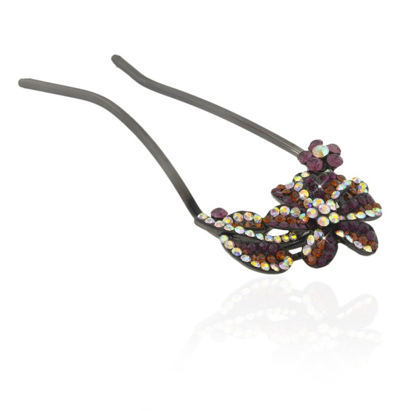 Шпилька для волос металлическая с украшениями из страз (8110) вариант 05