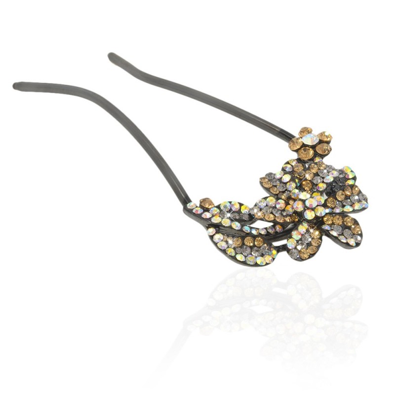 Шпилька для волос металлическая с украшениями из страз (8110) вариант 06