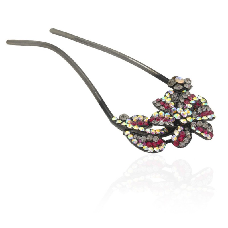 Шпилька для волос металлическая с украшениями из страз (8110) вариант 07